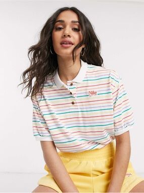 NIKE | Cropped Multi Color Striped Polo Size M